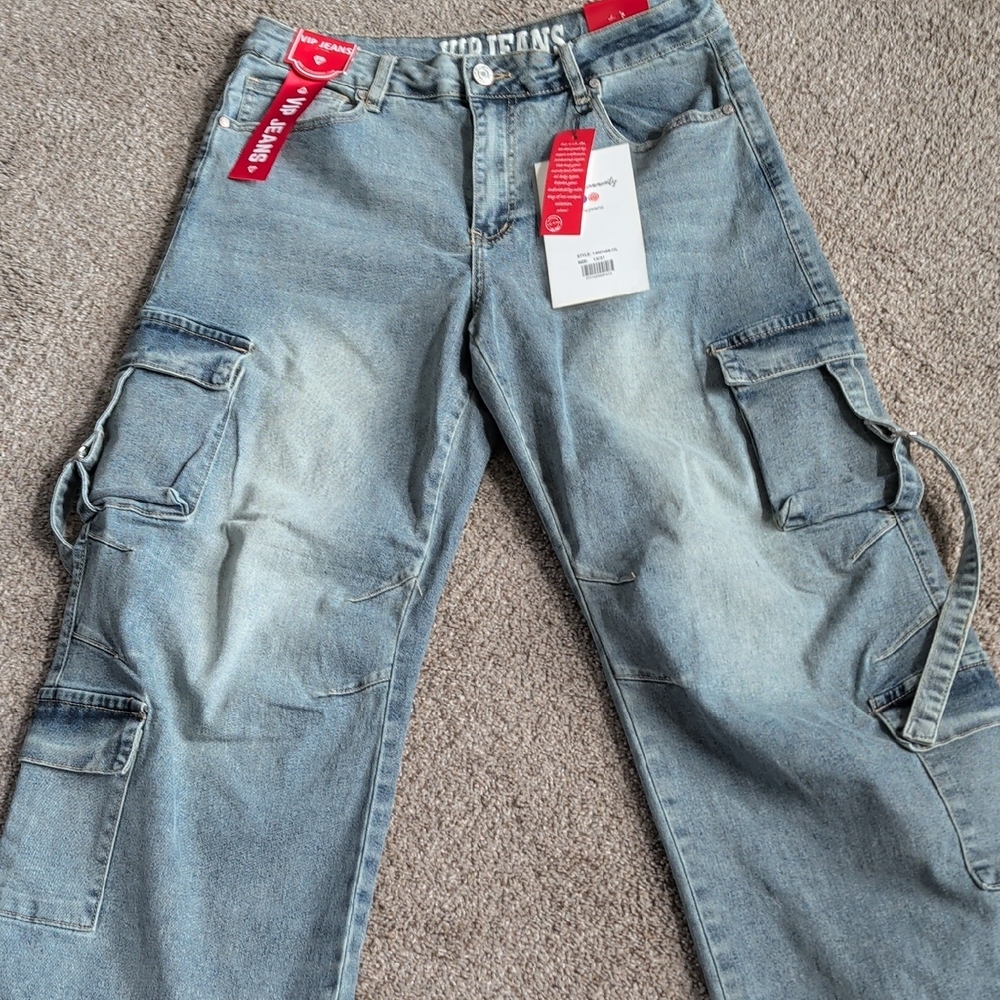 VIP Light Blue Wide Leg Cargo Jeans